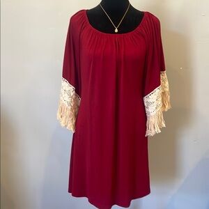 Burgundy Dress with Lace Fringe Sleeves boho vibes